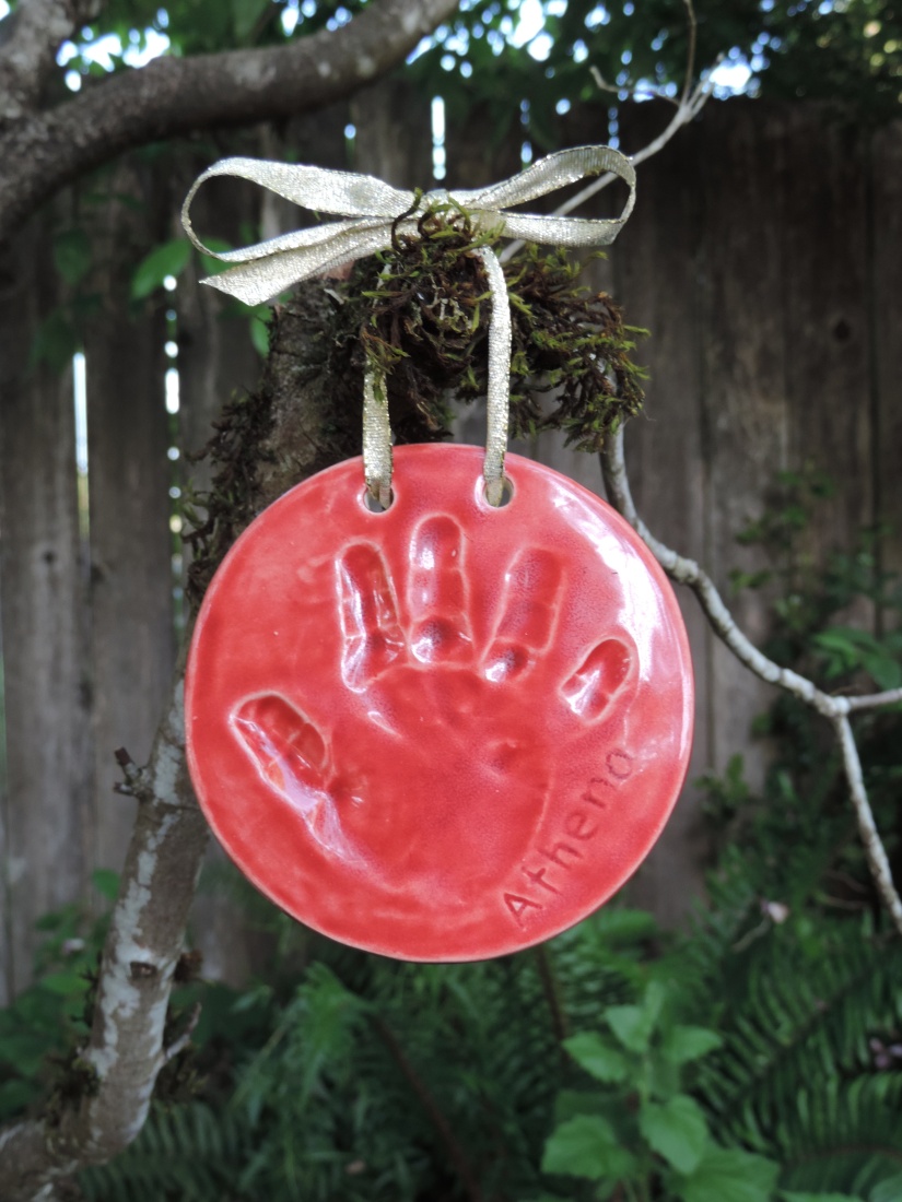 Red baby handprint ornament